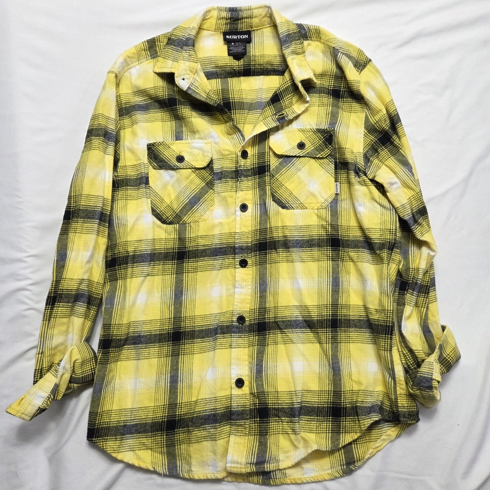 Burton Brighton Flannel Shirt Yellow Black Plaid Organic Cotton Small S